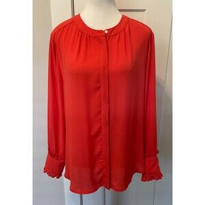 J CREW Womens Button TOP Long Sleeve ORANGE Drapey Ruffled Cuffs Size M